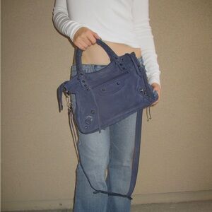 BALENCIAGA Classic Town bag  in Blue Suede